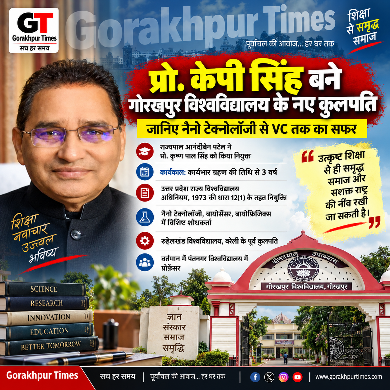 प्रो. केपी सिंह बने गोरखपुर विश्वविद्यालय के नए कुलपति, जानिए नैनो टेक्नोलॉजी से VC तक का सफर
